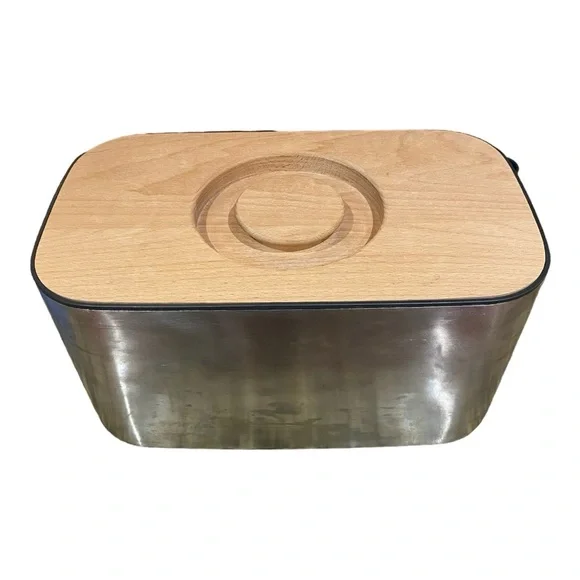 Joseph Joseph bread bin/box 12” x 8” x 7” stainless steel with bamboo lid. EUC - Picture 2 of 7